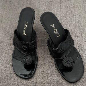 Jack Rogers Black Patent Leather Woven Slide Mules